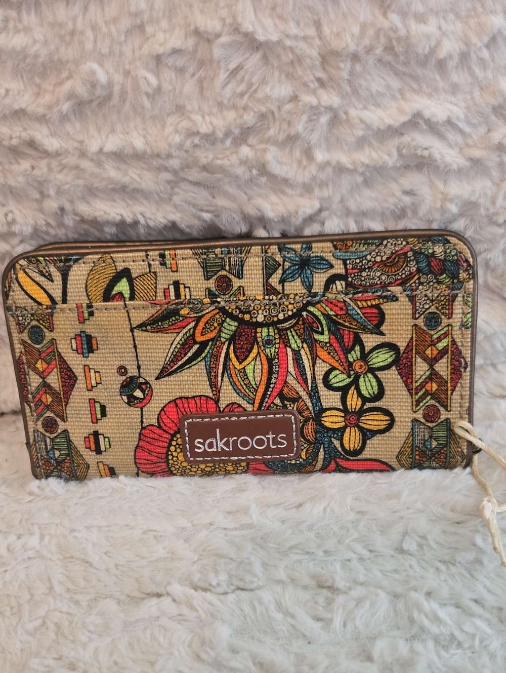 Sakroots Multicolor Floral Canvas Zip Wallet in Beige Base